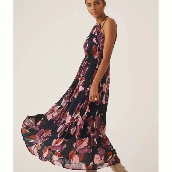 cowl neck halter maxi dress Navy Printed Cowl Neck Halter Maxi Dress